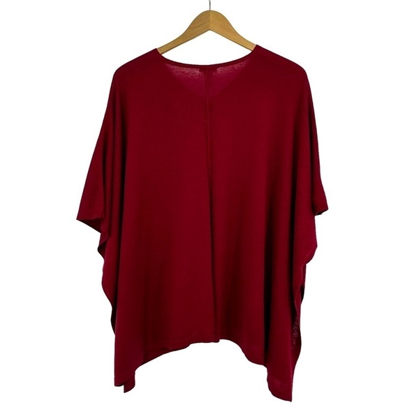 J. Jill Burgundy Merino Wool Blend Lightweight Flowy Poncho One Size Petite - Picture 3 of 7